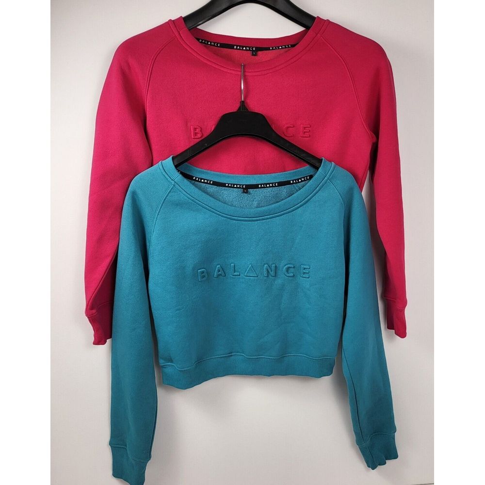 2 Balance Athletica Teal Blue & Pinl Crew Cropped Sweatshirts‎ Small Long Sleeve